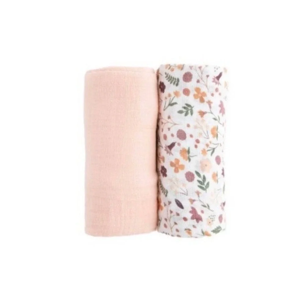 Red‎ Rovr 2-pack Organic Cotton Muslin Swaddle Blankets Mauve Meadow Botanical